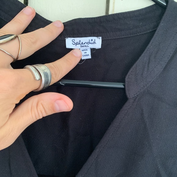 Splendid - black surplice flowy v-neck crossover blouse - S - Picture 4 of 7